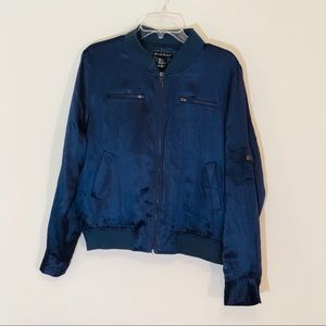 100% Silk Blue Bomber Jacket Alexandra Bartlett L